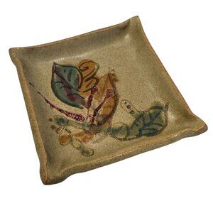 Vintage Stoneware Artisan Made Pottery Trinket Dish Square Signed
